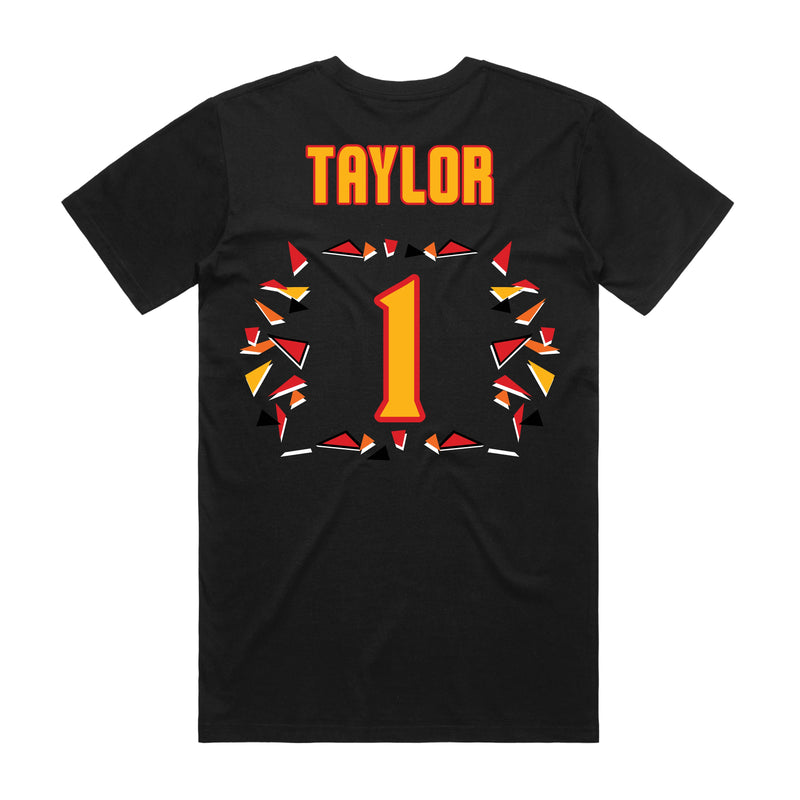 Back angle of the William Taylor MAS Kansas City Kings Wheelchair Basketball Amplife Black T-Shirt against a white background