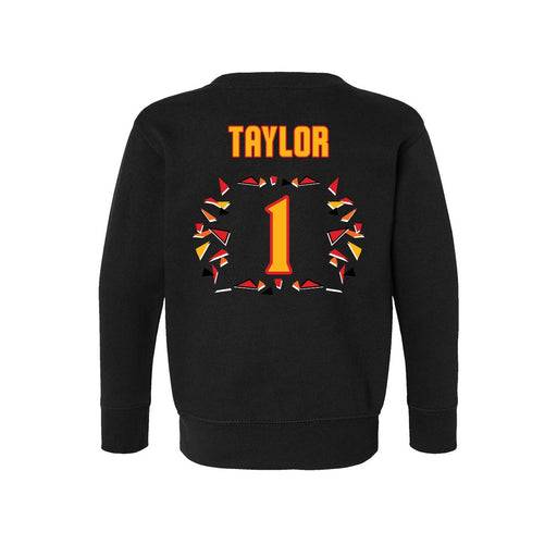 Back angle of the William Taylor MAS Kansas City Kings Wheelchair Basketball Amplife Toddler Black Crewneck Sweatshirt against a white background