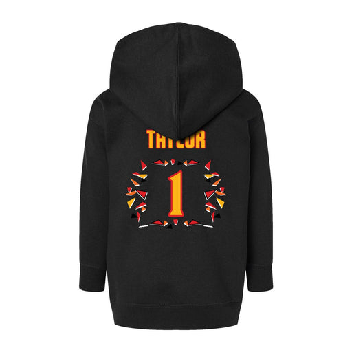 Back angle of the William Taylor MAS Kansas City Kings Wheelchair Basketball Amplife Toddler Black Hoodie against a white background