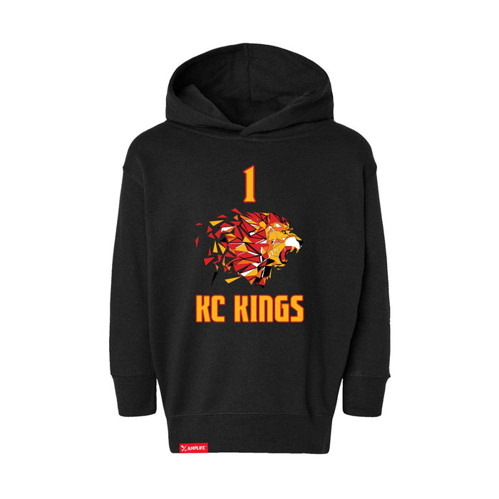 Front angle of the William Taylor MAS Kansas City Kings Wheelchair Basketball Amplife Toddler Black Hoodie against a white background