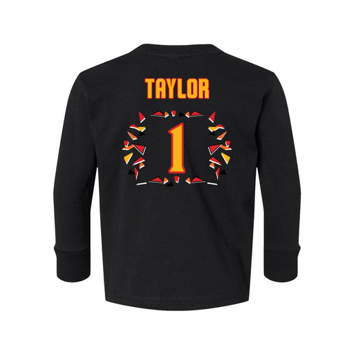 Back angle of the William Taylor MAS Kansas City Kings Wheelchair Basketball Amplife Toddler Black Long Sleeve T-Shirt against a white background