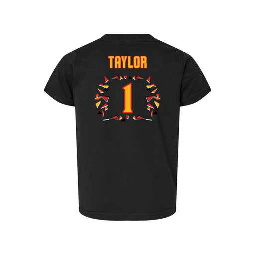 Back angle of the William Taylor MAS Kansas City Kings Wheelchair Basketball Amplife Toddler Black T-Shirt against a white background