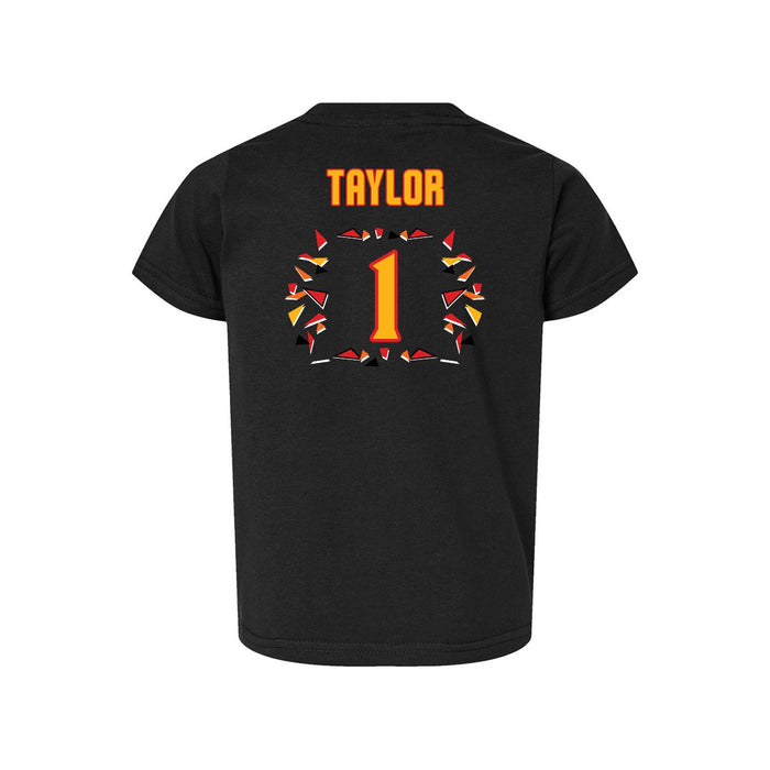 Back angle of the William Taylor MAS Kansas City Kings Wheelchair Basketball Amplife Toddler Black T-Shirt against a white background