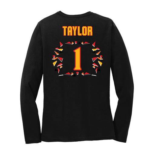 Back angle of the William Taylor MAS Kansas City Kings Wheelchair Basketball Amplife Women's Black Long Sleeve T-Shirt against a white background