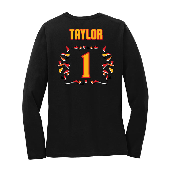Back angle of the William Taylor MAS Kansas City Kings Wheelchair Basketball Amplife Women's Black Long Sleeve T-Shirt against a white background