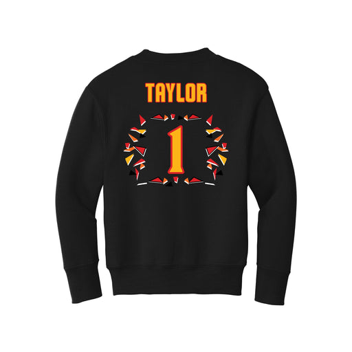 Back angle of the William Taylor MAS Kansas City Kings Wheelchair Basketball Amplife Youth Black Crewneck Sweatshirt against a white background