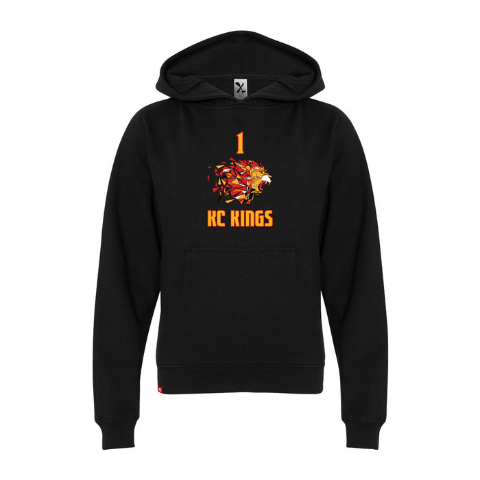Front angle of the William Taylor MAS Kansas City Kings Wheelchair Basketball Amplife Youth Black Hoodie against a white background