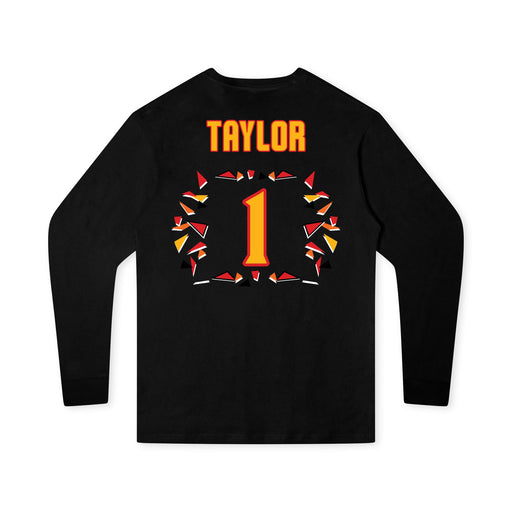 Back angle of the William Taylor MAS Kansas City Kings Wheelchair Basketball Amplife Youth Black Long Sleeve T-Shirt against a white background