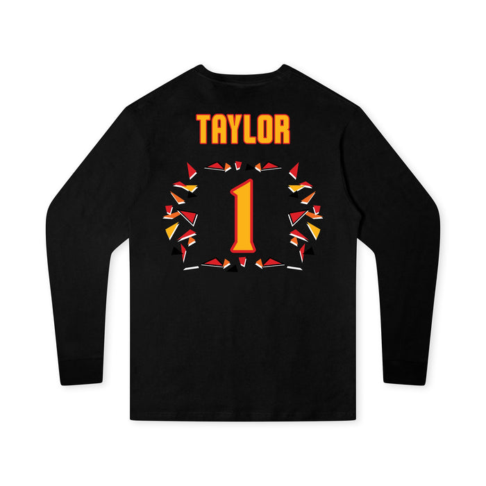 Back angle of the William Taylor MAS Kansas City Kings Wheelchair Basketball Amplife Youth Black Long Sleeve T-Shirt against a white background