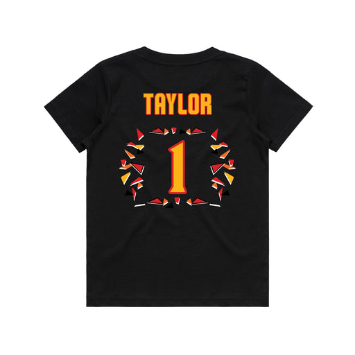 Back angle of the William Taylor MAS Kansas City Kings Wheelchair Basketball Amplife Youth Black T-Shirt against a white background
