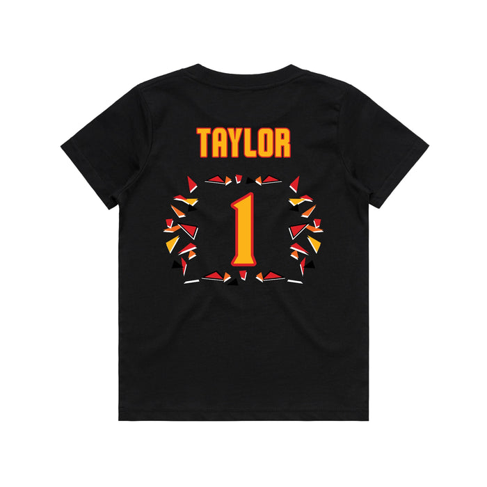 Back angle of the William Taylor MAS Kansas City Kings Wheelchair Basketball Amplife Youth Black T-Shirt against a white background