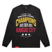 MAS Kansas City Wheelchair Football Three-Time Champions Faded Black Heavy Long Sleeve T-Shirt on a white background