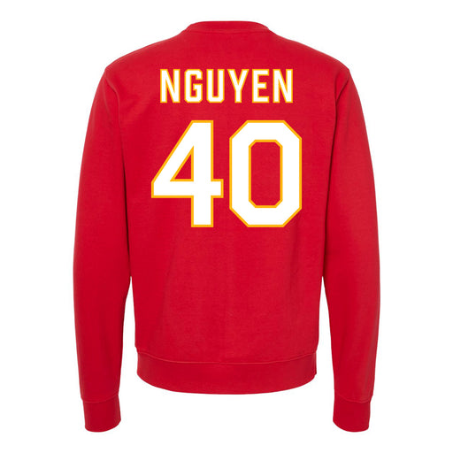 Back angle of the Alex Nguyen MAS Kansas City Wheelchair Football Amplife Red Crewneck Sweatshirt against a white background