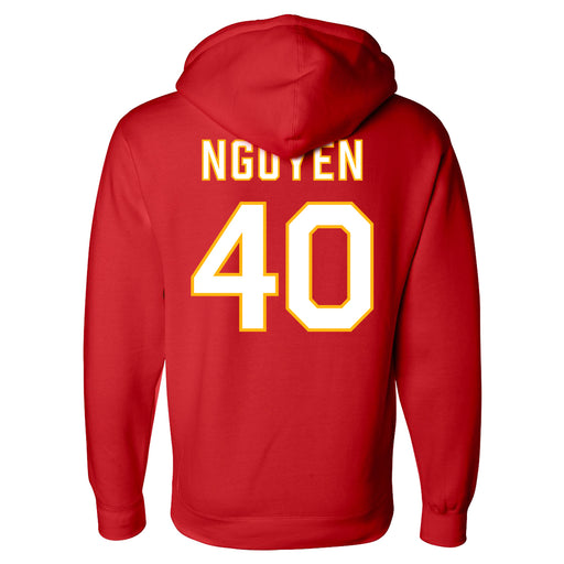 Back angle of the Alex Nguyen MAS Kansas City Wheelchair Football Amplife Red Hoodie against a white background