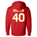 Back angle of the Alex Nguyen MAS Kansas City Wheelchair Football Amplife Red Hoodie against a white background