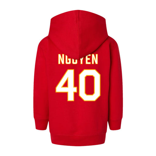 Back angle of the Alex Nguyen MAS Kansas City Wheelchair Football Amplife Toddler Red Hoodie against a white background