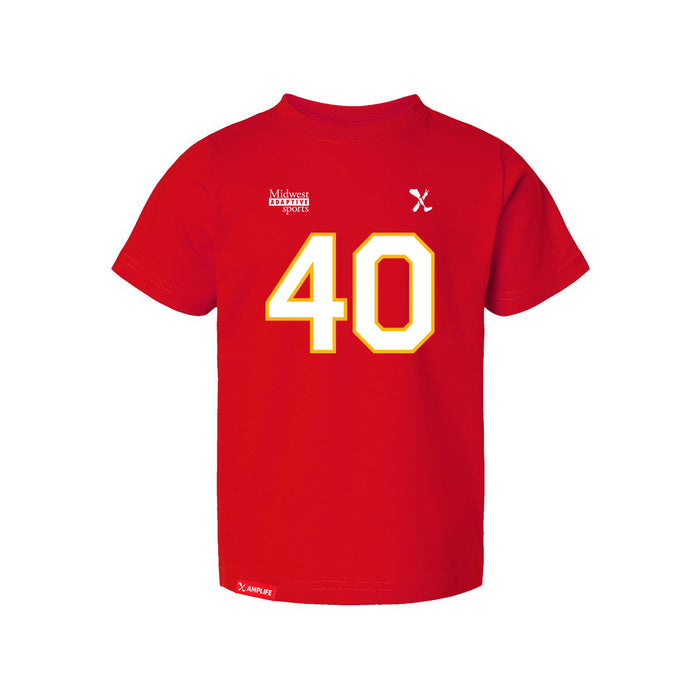 Front angle of the Alex Nguyen MAS Kansas City Wheelchair Football Amplife Toddler Red T-Shirt against a white background