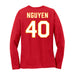 Back angle of the Alex Nguyen MAS Kansas City Wheelchair Football Amplife Women's Red Long Sleeve T-Shirt against a white background