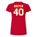 Back angle of the Alex Nguyen MAS Kansas City Wheelchair Football Amplife Women's Red Slim T-Shirt against a white background