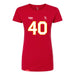 Front angle of the Alex Nguyen MAS Kansas City Wheelchair Football Amplife Women's Red Slim T-Shirt against a white background