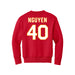 Back angle of the Alex Nguyen MAS Kansas City Wheelchair Football Amplife Youth Red Crewneck Sweatshirt against a white background