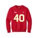 Front angle of the Alex Nguyen MAS Kansas City Wheelchair Football Amplife Youth Red Crewneck Sweatshirt against a white background