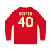 Back angle of the Alex Nguyen MAS Kansas City Wheelchair Football Amplife Youth Red Long Sleeve T-Shirt against a white background