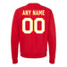 Back angle of the MAS Kansas City Wheelchair Football Amplife Customizable Red Crewneck Sweatshirt against a white background