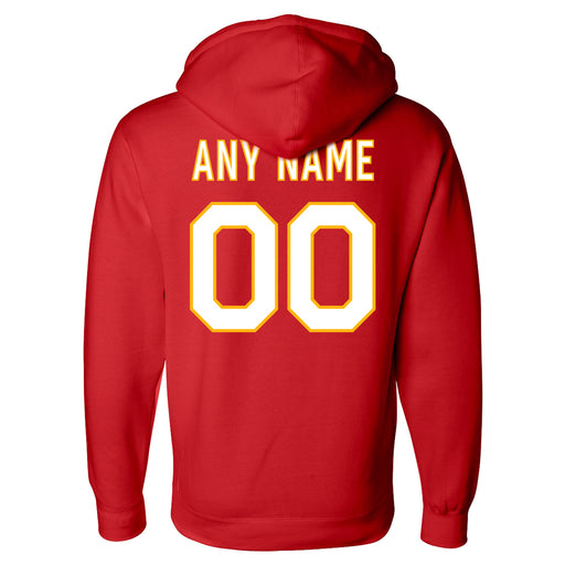 Back angle of the MAS Kansas City Wheelchair Football Amplife Customizable Red Hoodie against a white background
