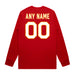 Back angle of the MAS Kansas City Wheelchair Football Amplife Customizable Red Long Sleeve T-Shirt against a white background