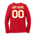 Back angle of the MAS Kansas City Wheelchair Football Amplife Customizable Women's Red Long Sleeve T-Shirt against a white background