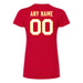 Back angle of the MAS Kansas City Wheelchair Football Amplife Customizable Women's Red Slim T-Shirt against a white background