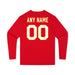 Back angle of the MAS Kansas City Wheelchair Football Amplife Customizable Youth Red Long Sleeve T-Shirt against a white background