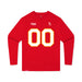 Front angle of the MAS Kansas City Wheelchair Football Amplife Customizable Youth Red Long Sleeve T-Shirt against a white background