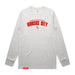 MAS Kansas City Wheelchair Football Arch Ash Heather Grey Long Sleeve T-Shirt on a white background
