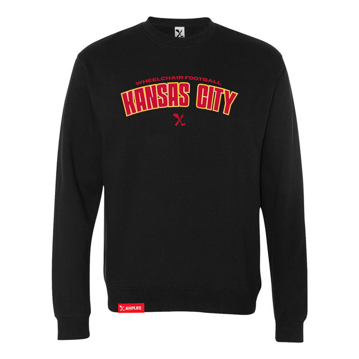 MAS Kansas City Wheelchair Football Arch Black Crewneck Sweatshirt on a white background