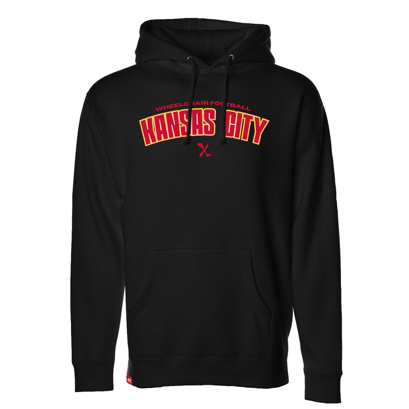 MAS Kansas City Wheelchair Football Arch Black Hoodie on a white background
