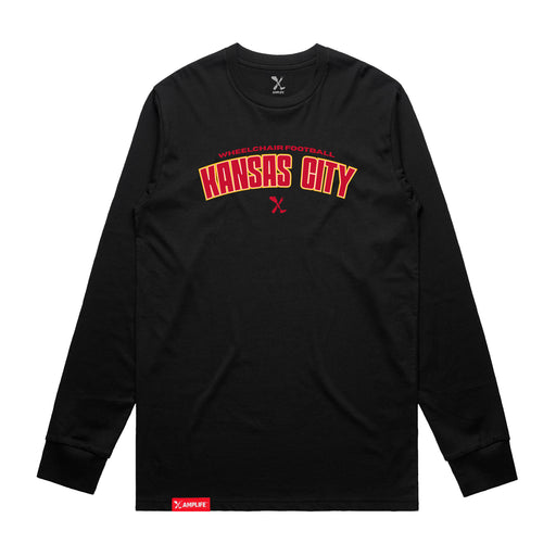 MAS Kansas City Wheelchair Football Arch Black Long Sleeve T-Shirt on a white background