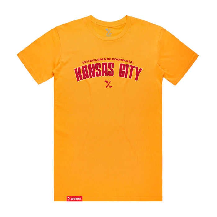 MAS Kansas City Wheelchair Football Arch Gold T-Shirt on a white background