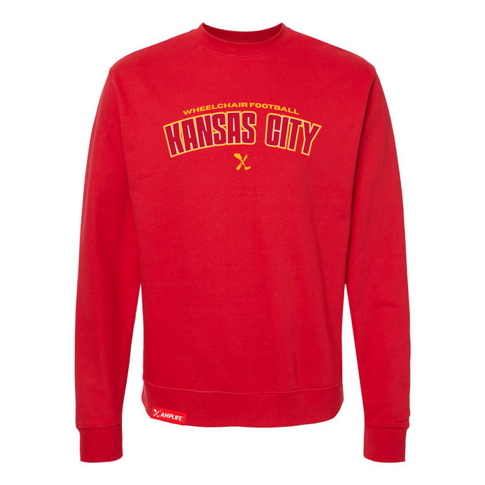 MAS Kansas City Wheelchair Football Arch Red Crewneck Sweatshirt on a white background