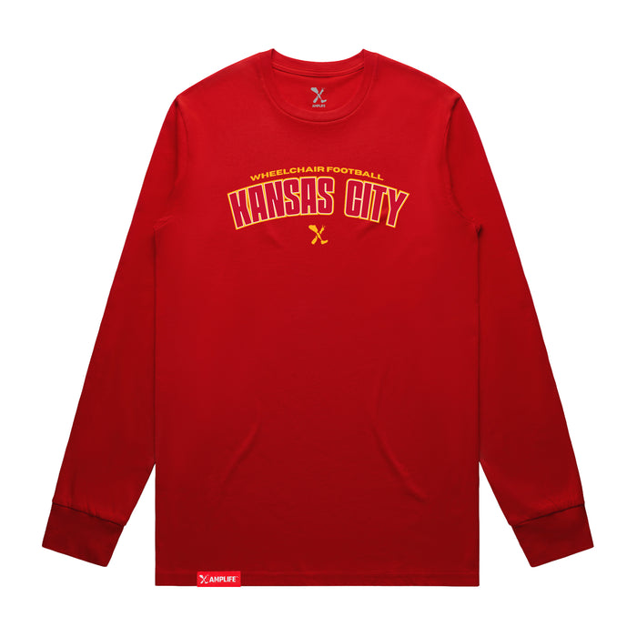 MAS Kansas City Wheelchair Football Arch Red Long Sleeve T-Shirt on a white background