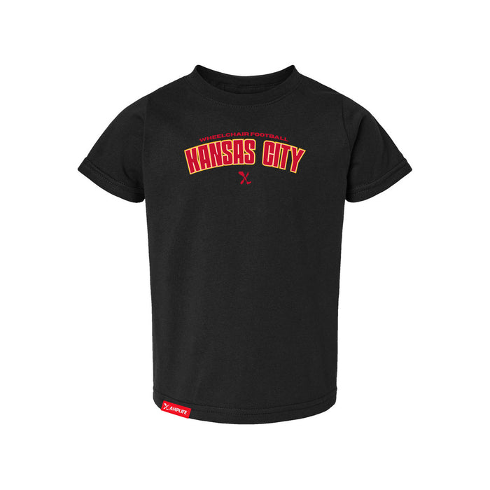 MAS Kansas City Wheelchair Football Arch Toddler Black T-Shirt on a white background