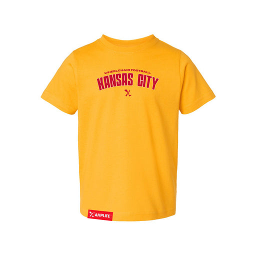 MAS Kansas City Wheelchair Football Arch Toddler Gold T-Shirt on a white background