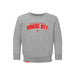 MAS Kansas City Wheelchair Football Arch Toddler Heather Grey Crewneck Sweatshirt on a white background