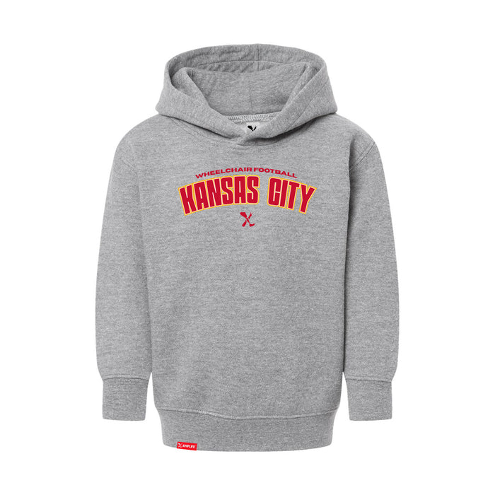 MAS Kansas City Wheelchair Football Arch Toddler Heather Grey Hoodie on a white background