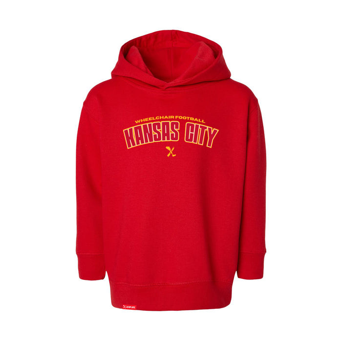 MAS Kansas City Wheelchair Football Arch Toddler Red Hoodie on a white background