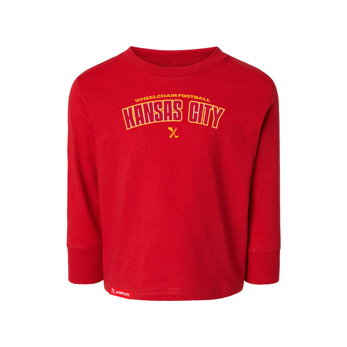 MAS Kansas City Wheelchair Football Arch Toddler Red Long Sleeve T-Shirt on a white background