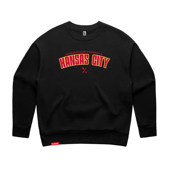 MAS Kansas City Wheelchair Football Arch Women's Black Modern Crewneck Sweatshirt on a white background
