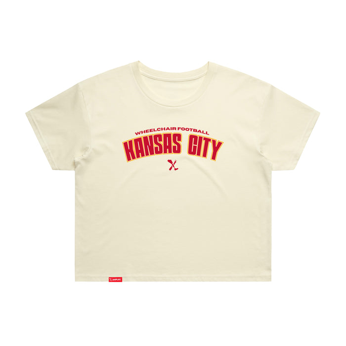 MAS Kansas City Wheelchair Football Arch Women's Butter Crop T-Shirt on a white background