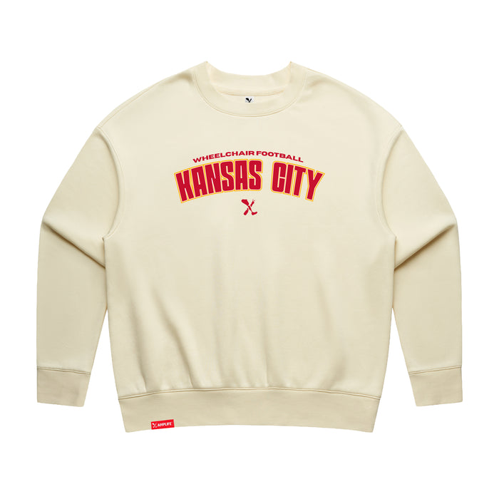 MAS Kansas City Wheelchair Football Arch Women's Butter Modern Crewneck Sweatshirt on a white background